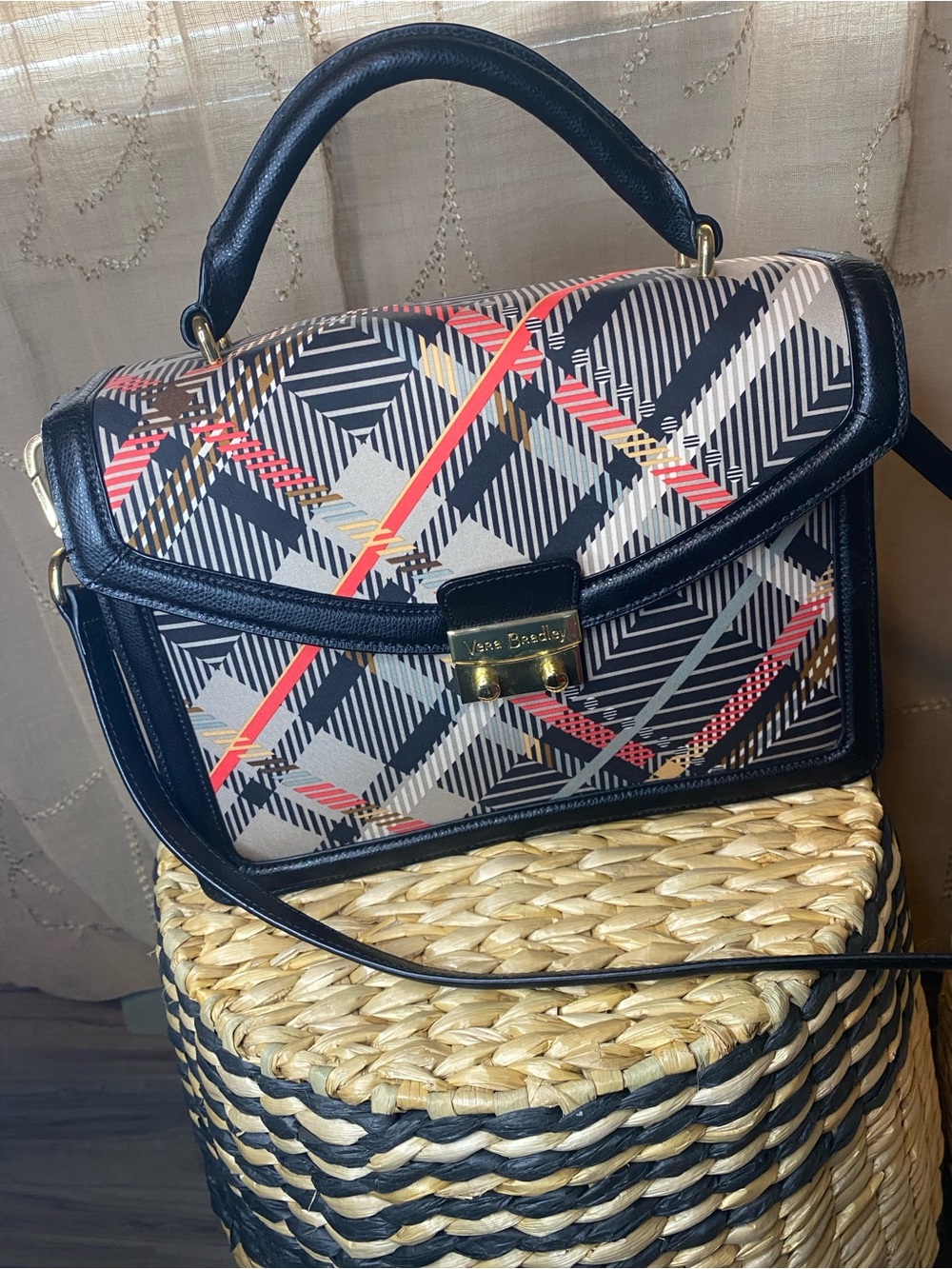 Vera Bradley Lydia Plaid Top-Handle Satchel w Gold accents